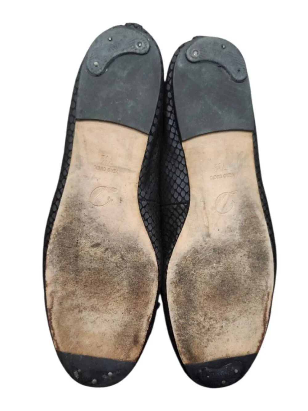 Delman Snake Embossed Black Leather Ballet Flats Womens US 7.5 Made in Italy Bow